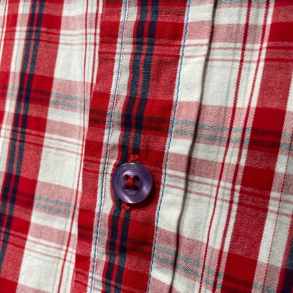 Rocawear Men's Shirt 2XL Red White Plaid Short Sleeve Button Up Checkered Camp - Picture 6 of 14